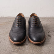 Men's Black Wingtip Leather Brogue Oxfords — Chard