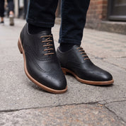Men's Black Wingtip Leather Brogue Oxfords — Chard