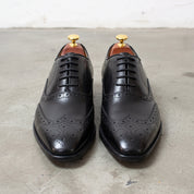 Men's Black Wingtip Leather Brogues — Cranmore