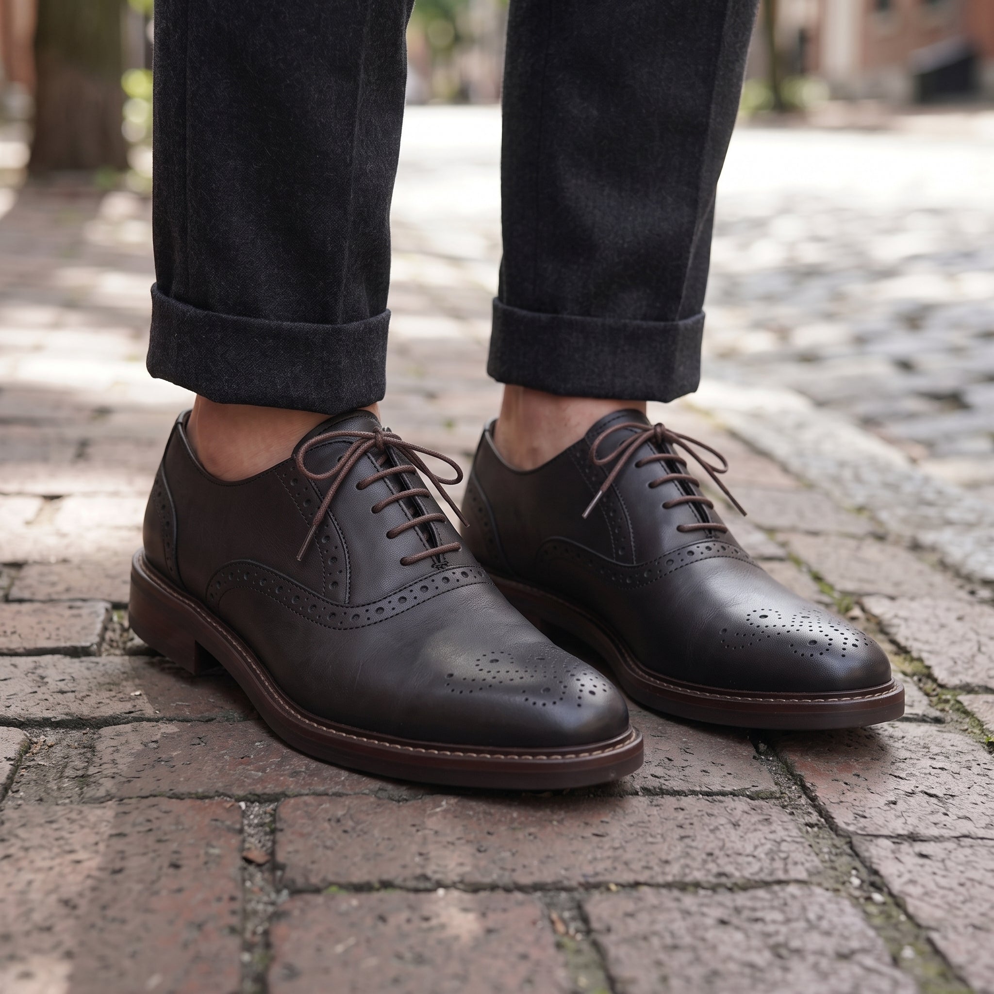 Men's Black Wingtip Leather Brogues — Keating