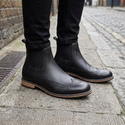 Men's Black Wingtip Suede Leather Chelsea Boots — Colman