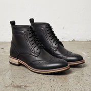 Men's Black Wingtip Leather Derby Boots — Kemsley