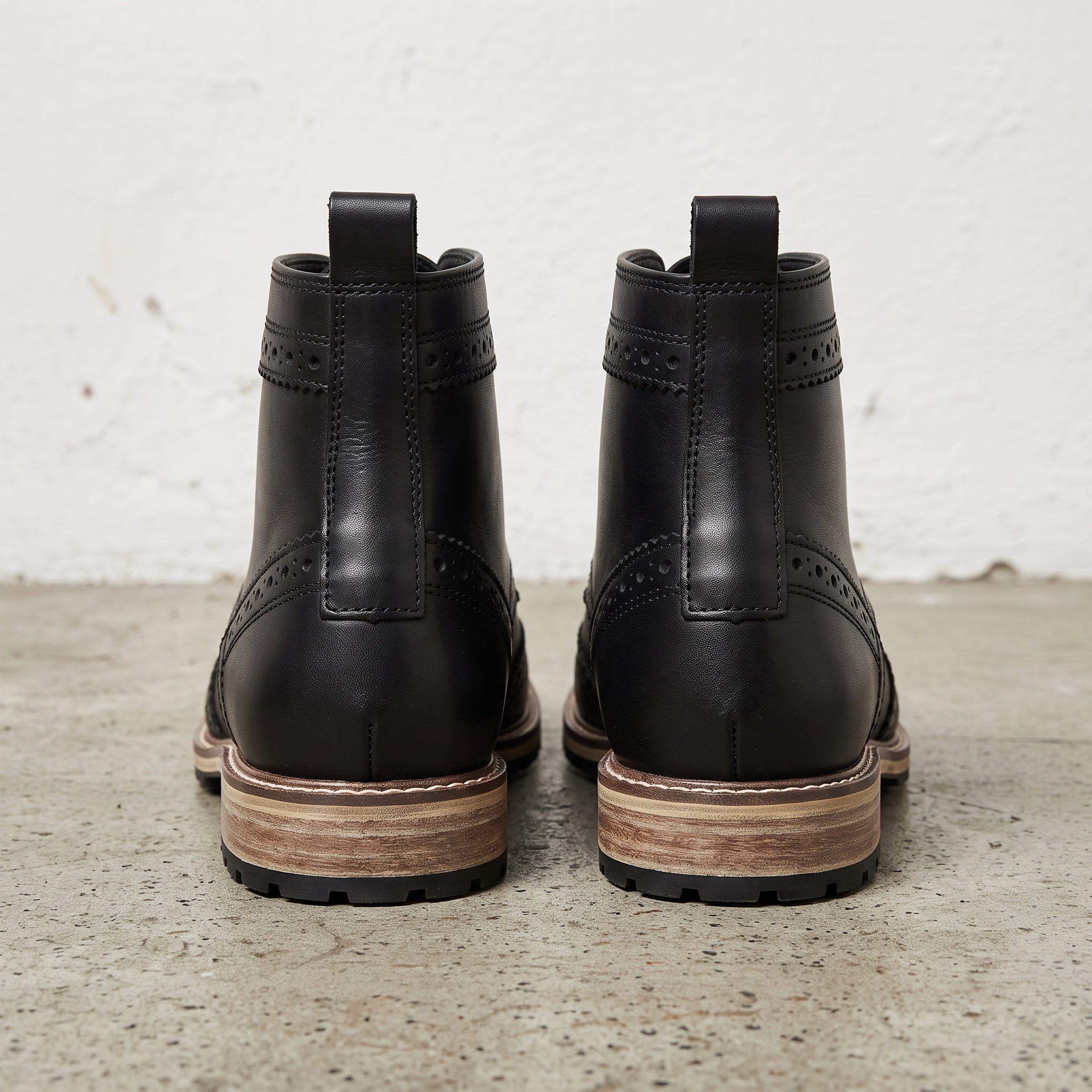 Men's Black Wingtip Leather Derby Boots — Kemsley