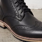 Men's Black Wingtip Leather Derby Boots — Kemsley