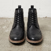 Men's Black Wingtip Leather Derby Boots — Kemsley