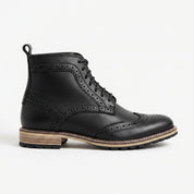 Men's Black Wingtip Leather Derby Boots — Kemsley