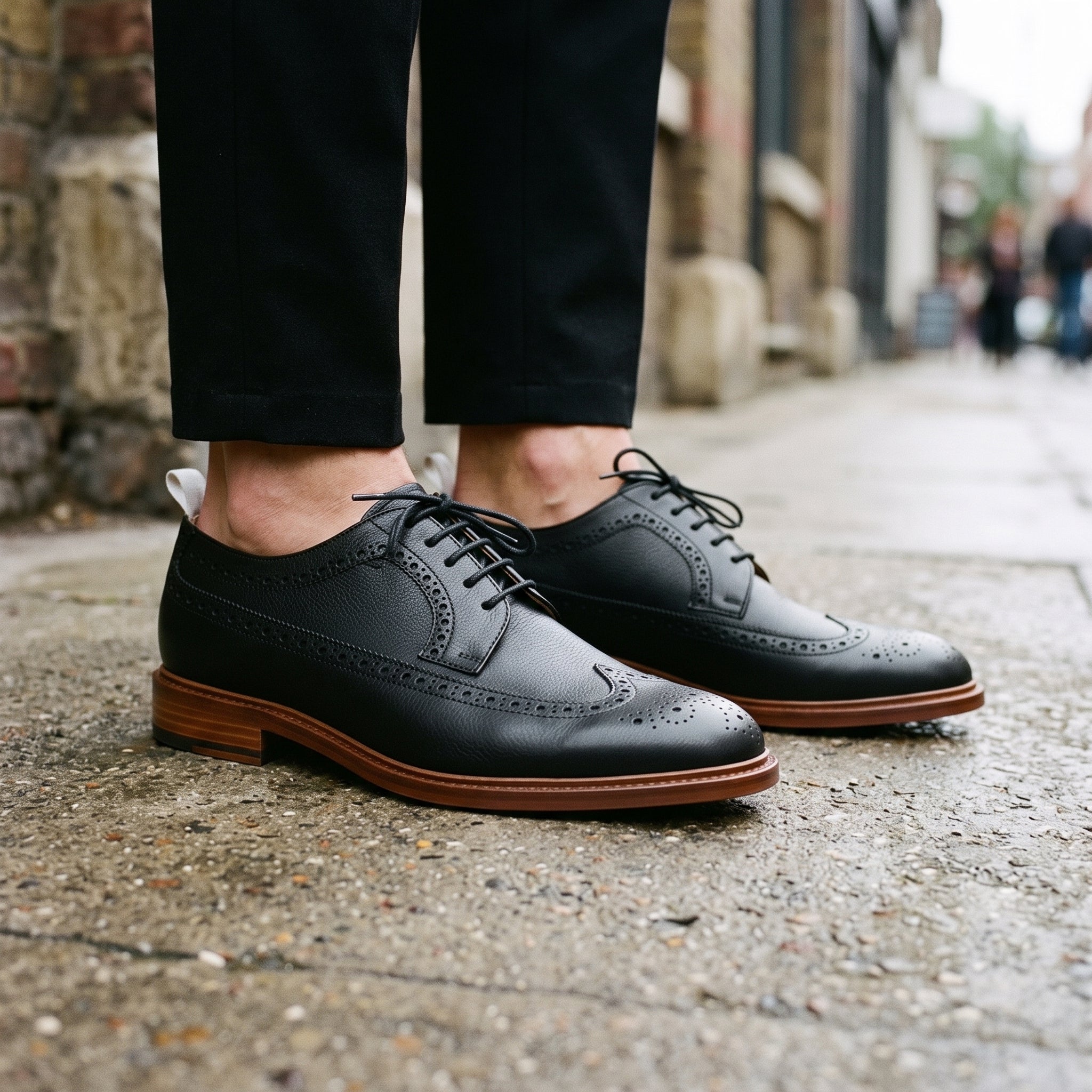 Men's Black Wingtip Leather Derby Brogues — Arkendale