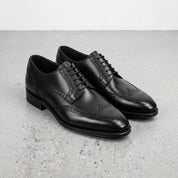 Men's Black Wingtip Pebbled Leather Derby Brogues — Baines