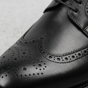 Men's Black Wingtip Pebbled Leather Derby Brogues — Baines