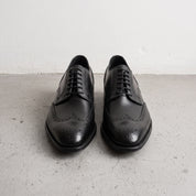Men's Black Wingtip Pebbled Leather Derby Brogues — Baines