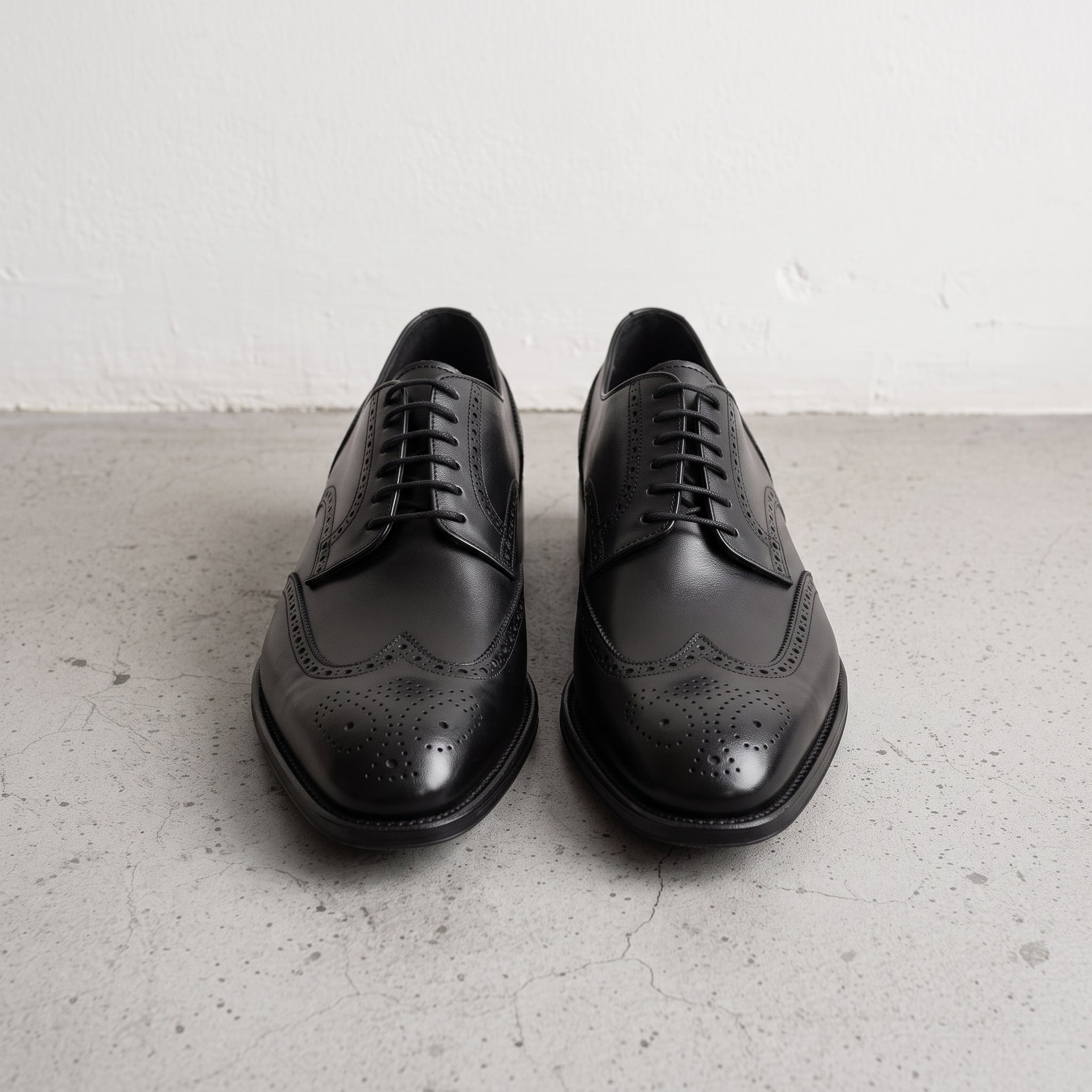 Men's Black Wingtip Pebbled Leather Derby Brogues — Baines