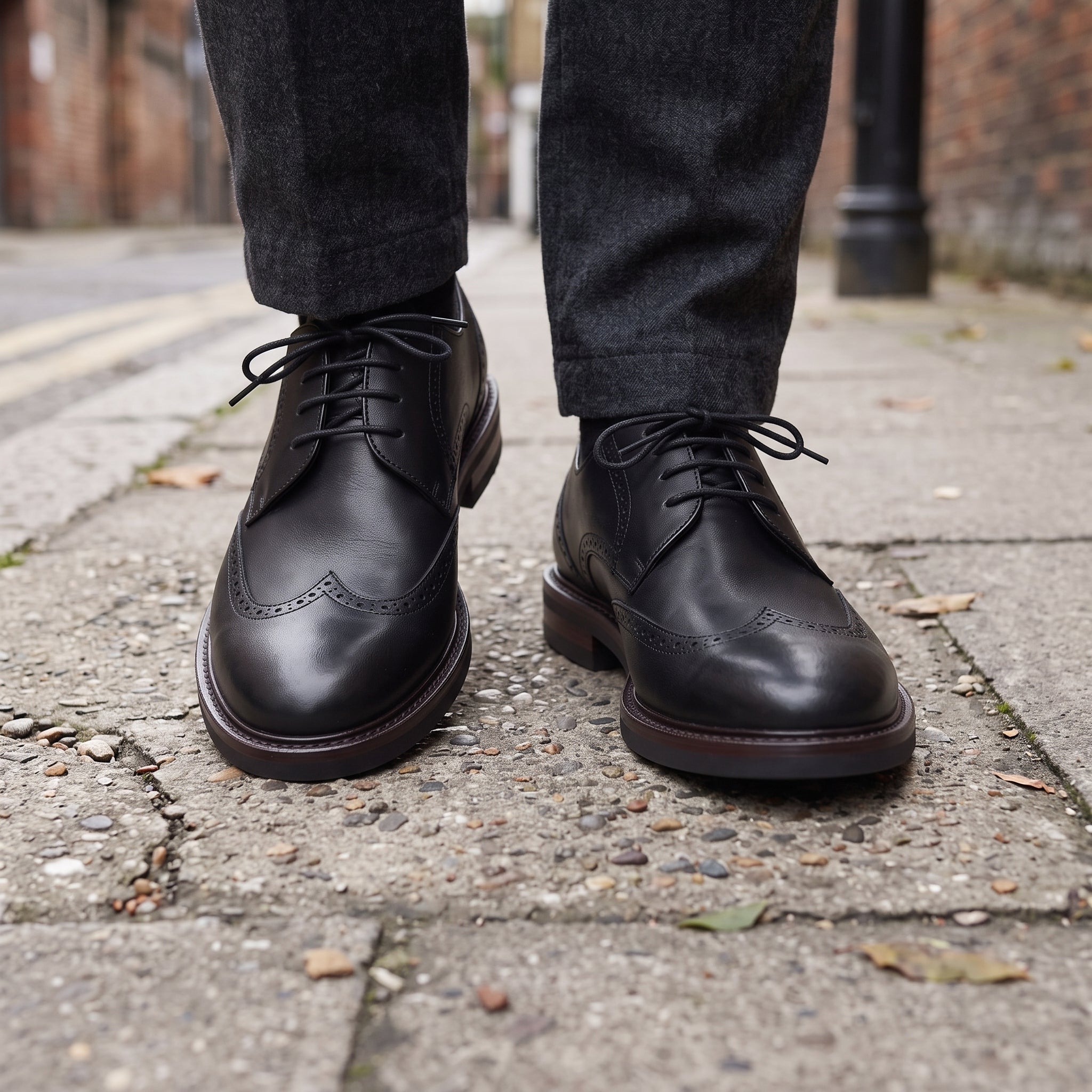 Men's Black Wingtip Leather Derbys — Windsor