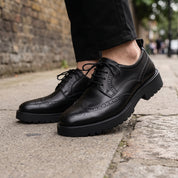 Men's Black Wingtip Leather Derby Brogues — Culshaw
