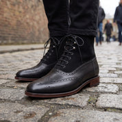 Men's Black Wingtip Leather Oxford Boots — Lomas