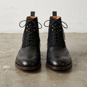 Men's Black Wingtip Leather Oxford Boots — Lomas