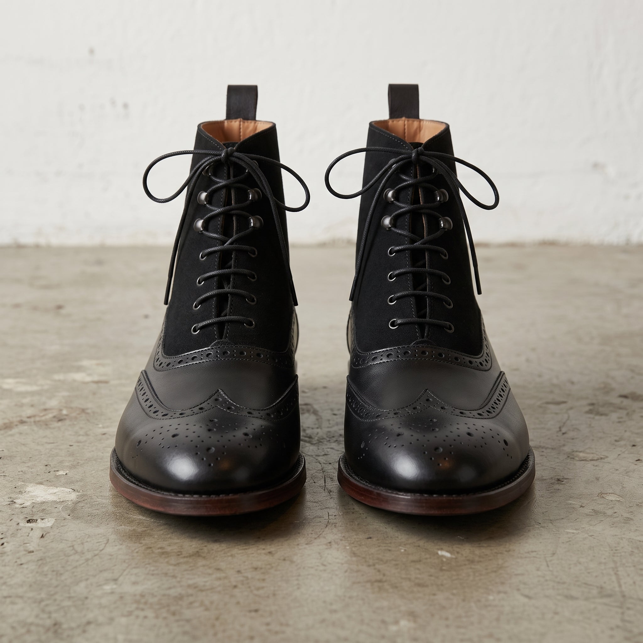 Men's Black Wingtip Leather Oxford Boots — Lomas