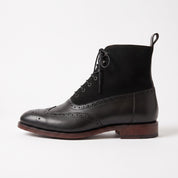 Men's Black Wingtip Leather Oxford Boots — Lomas