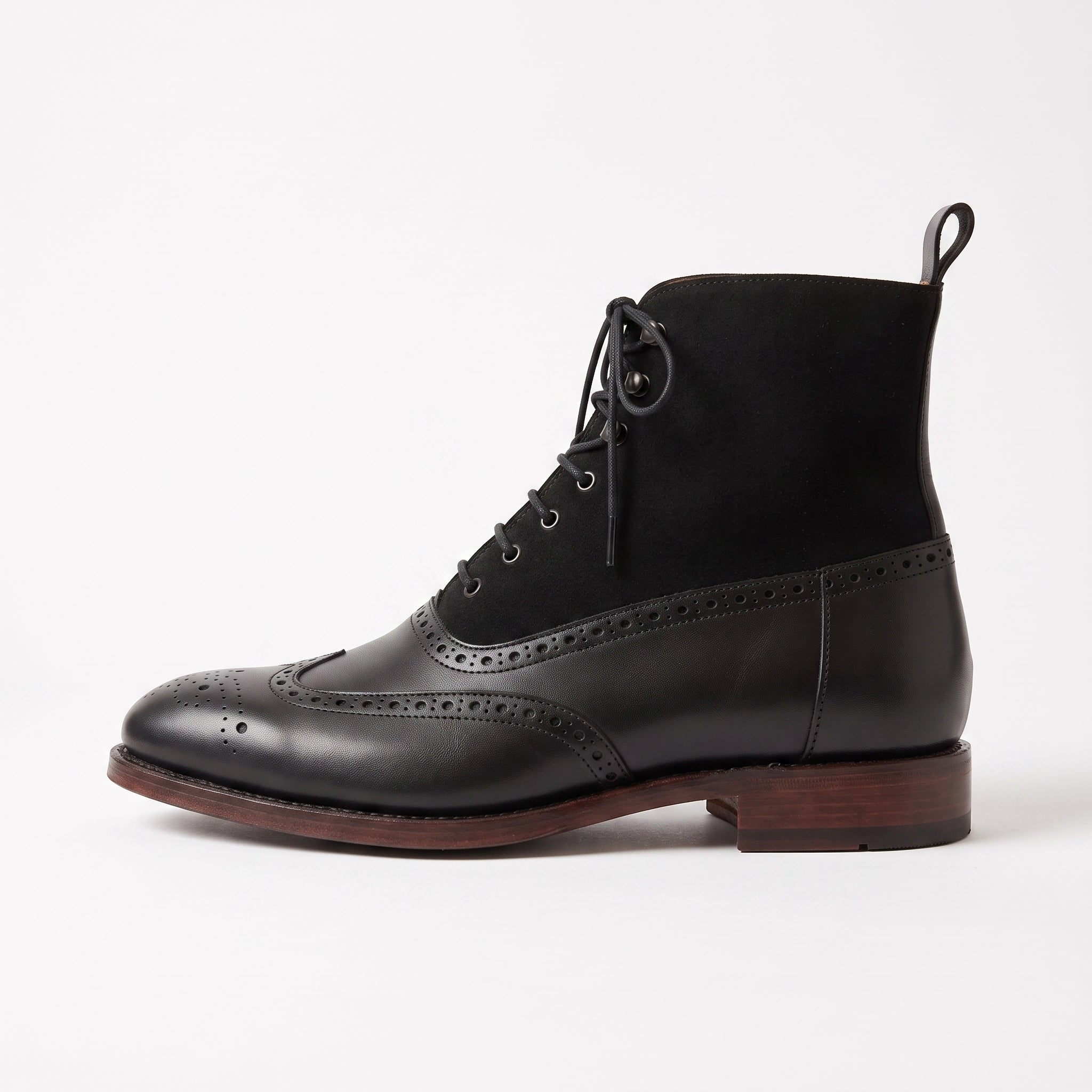 Men's Black Wingtip Leather Oxford Boots — Lomas