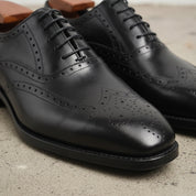 Men's Black Wingtip Leather Oxfords — Amerton