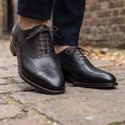 Men's Black Wingtip Leather Oxfords — Dingley