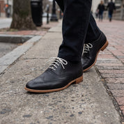 Men's Black Wingtip Pebbled Leather Oxfords — Chigwell