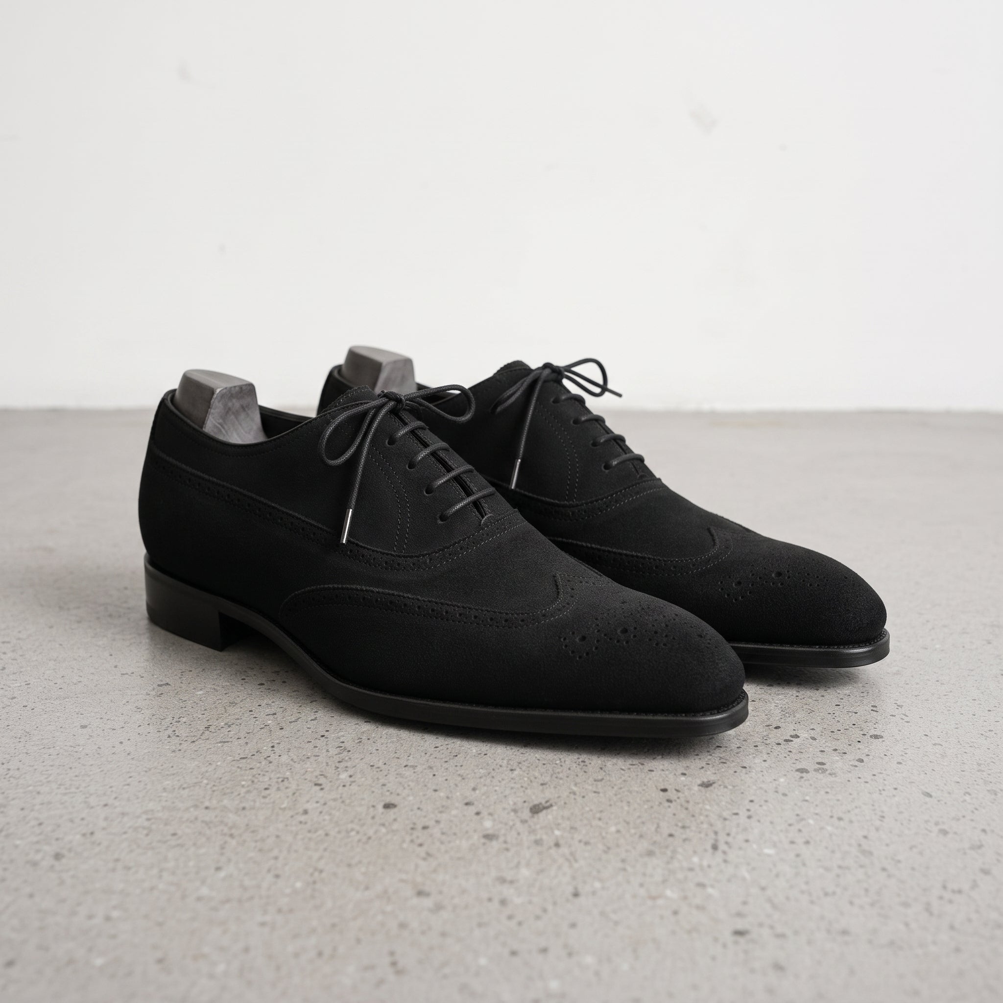 Men's Black Wingtip Suede Oxfords — Beckwith