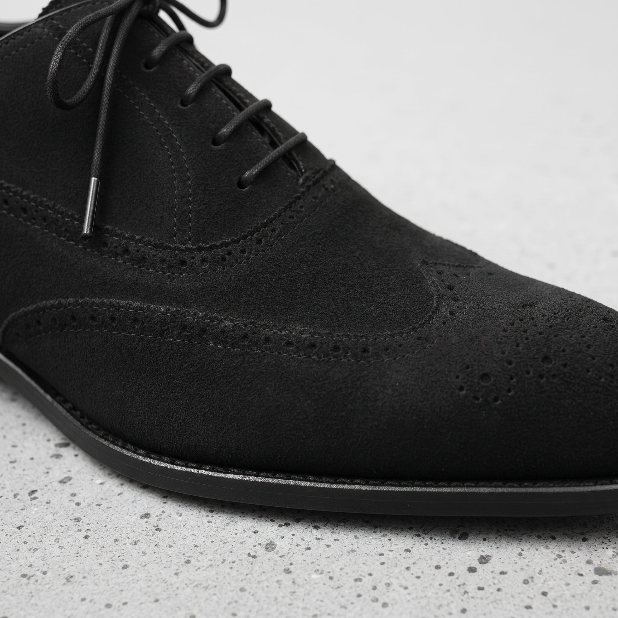 Men's Black Wingtip Suede Oxfords — Beckwith