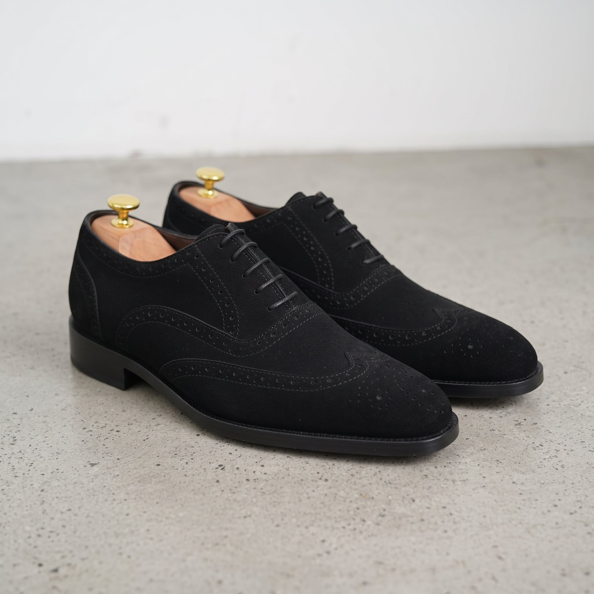 Men's Black Wingtip Suede Oxfords — Foston