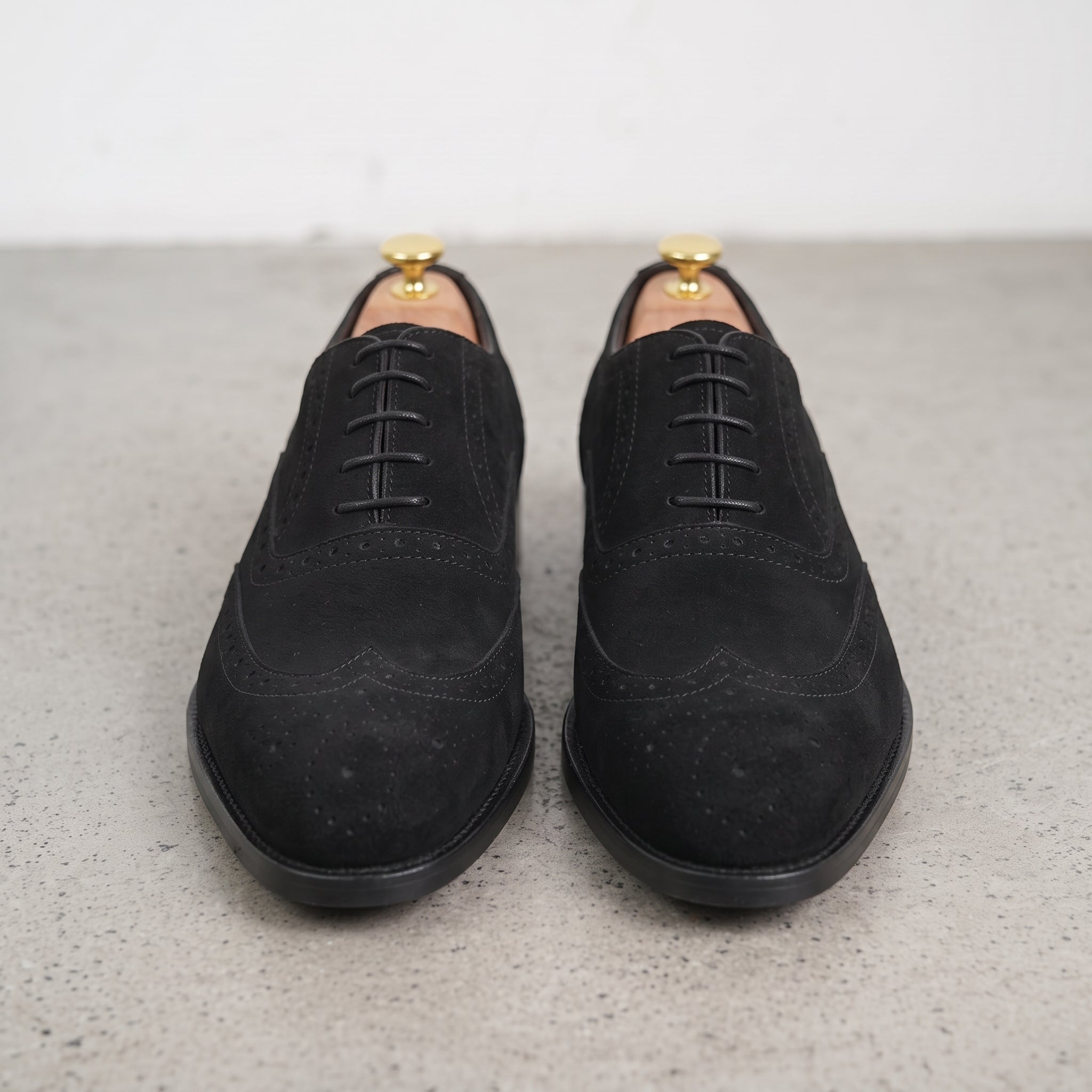 Men's Black Wingtip Suede Oxfords — Foston