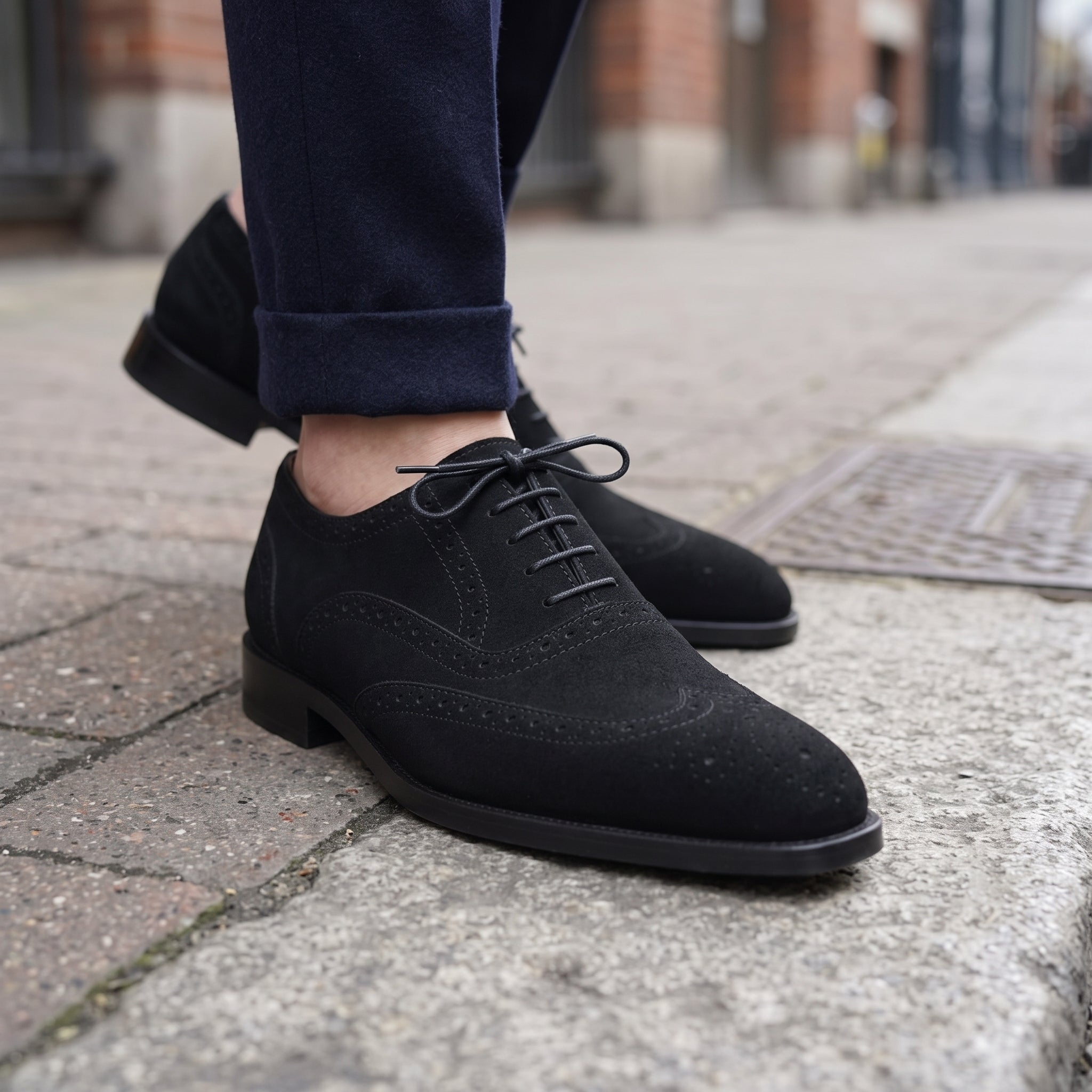 Men's Black Wingtip Suede Oxfords — Foston