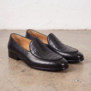 Men's Black Woven-Embossed Leather Loafers — Kesgrave