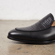 Men's Black Woven-Embossed Leather Loafers — Kesgrave