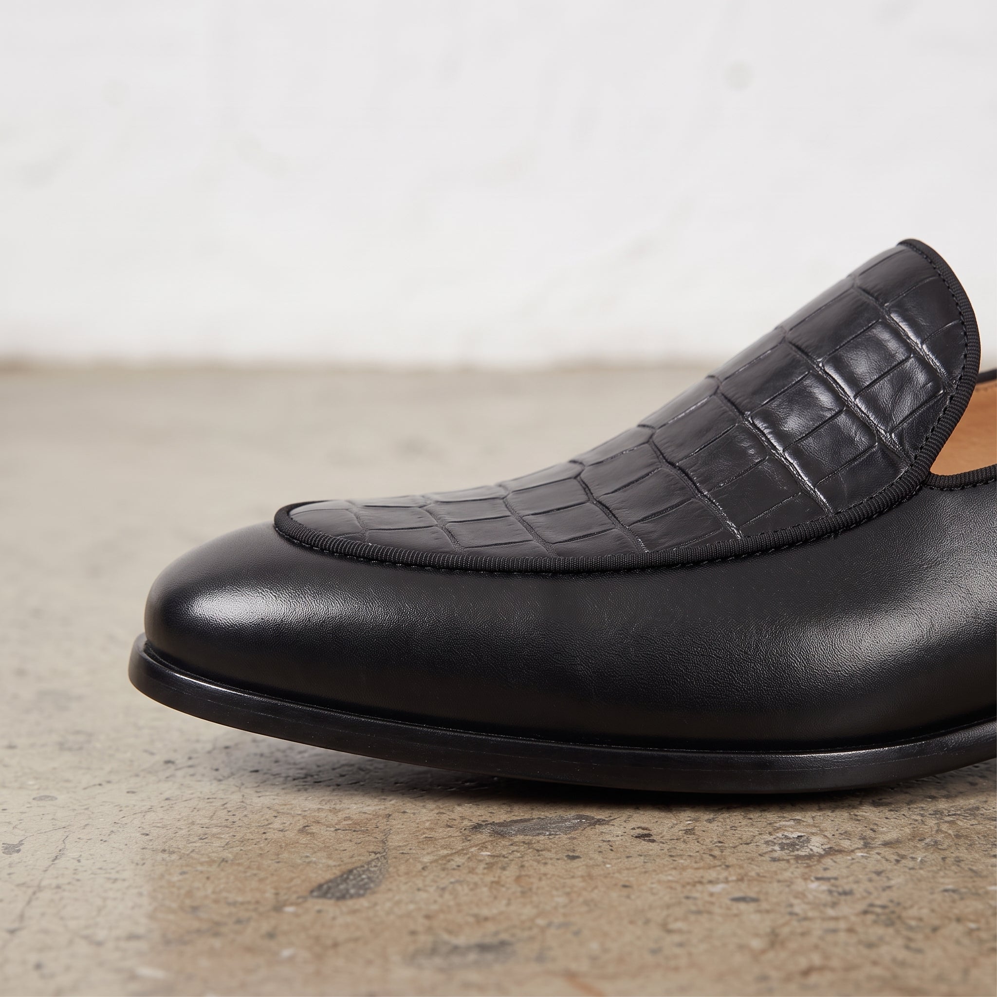 Men's Black Woven-Embossed Leather Loafers — Kesgrave