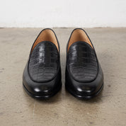 Men's Black Woven-Embossed Leather Loafers — Kesgrave