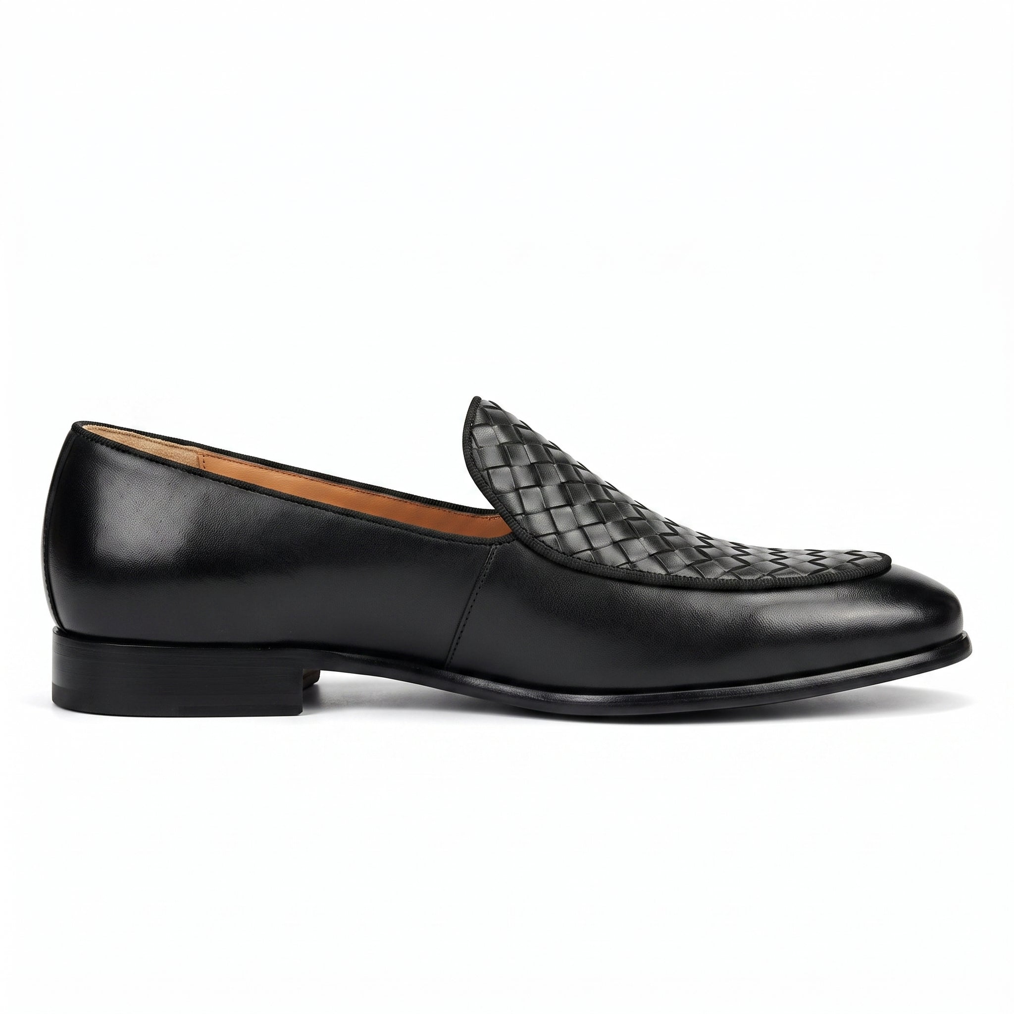 Men's Black Woven-Embossed Leather Loafers — Kesgrave