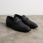 Men's Black Woven Leather Bit Loafers — Hope