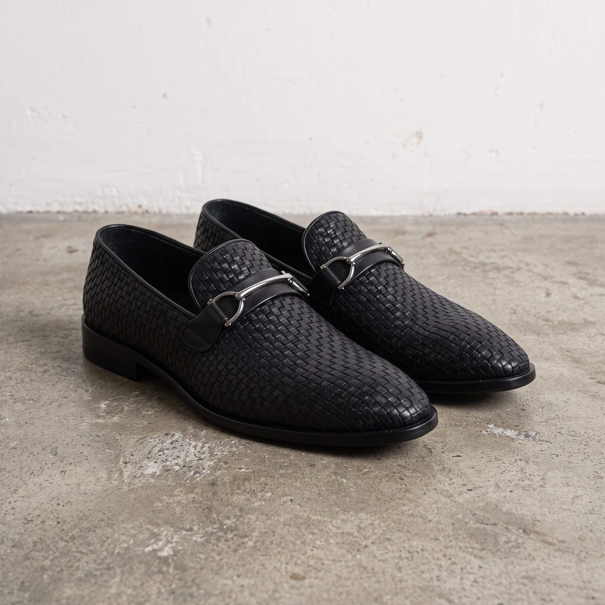 Men's Black Woven Leather Bit Loafers — Hope