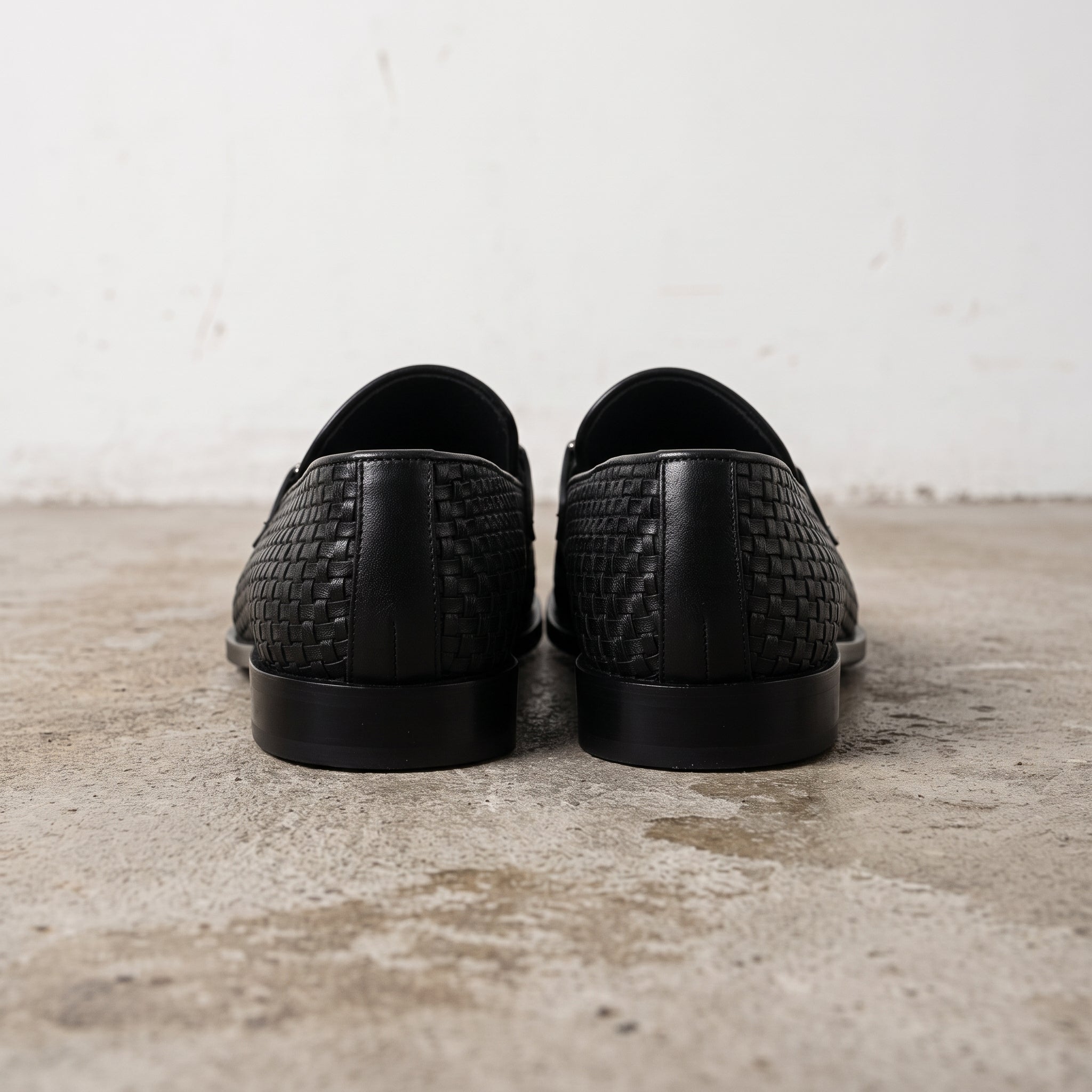 Men's Black Woven Leather Bit Loafers — Hope