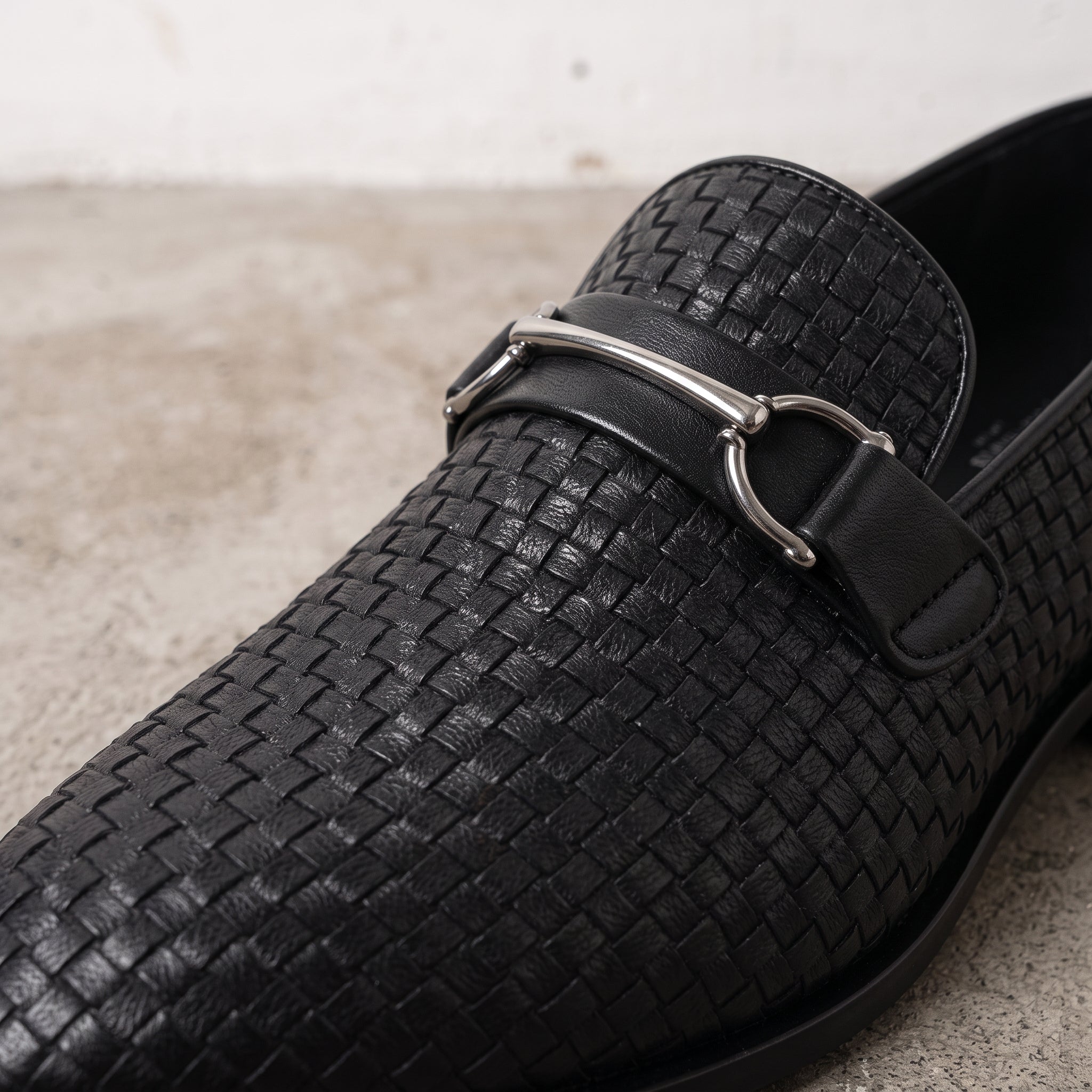 Men's Black Woven Leather Bit Loafers — Hope