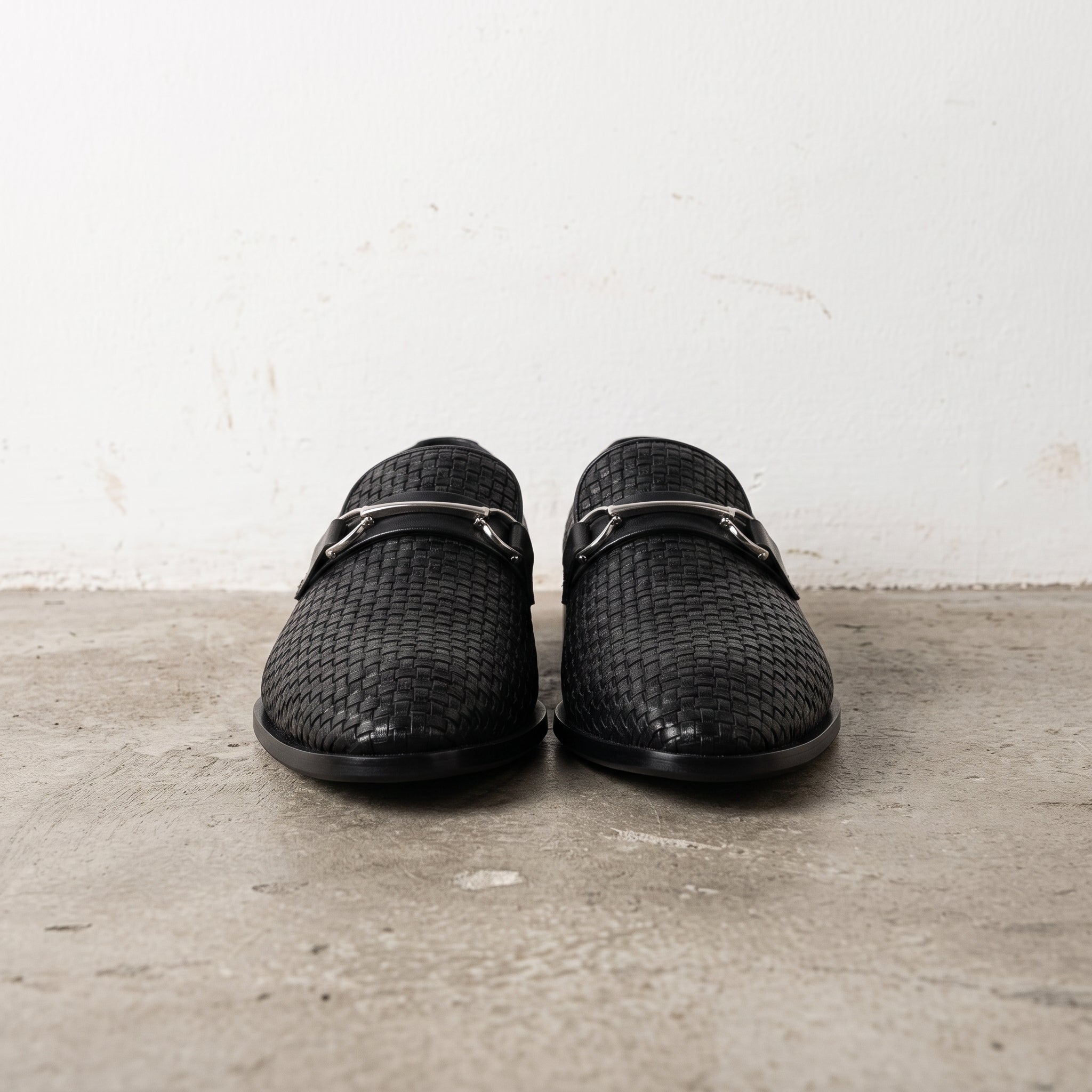 Men's Black Woven Leather Bit Loafers — Hope