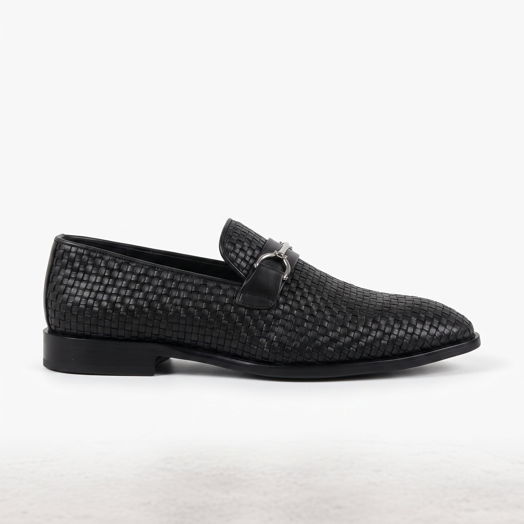 Men's Black Woven Leather Bit Loafers — Hope