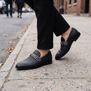 Men's Black Woven Leather Bit Loafers — Hope