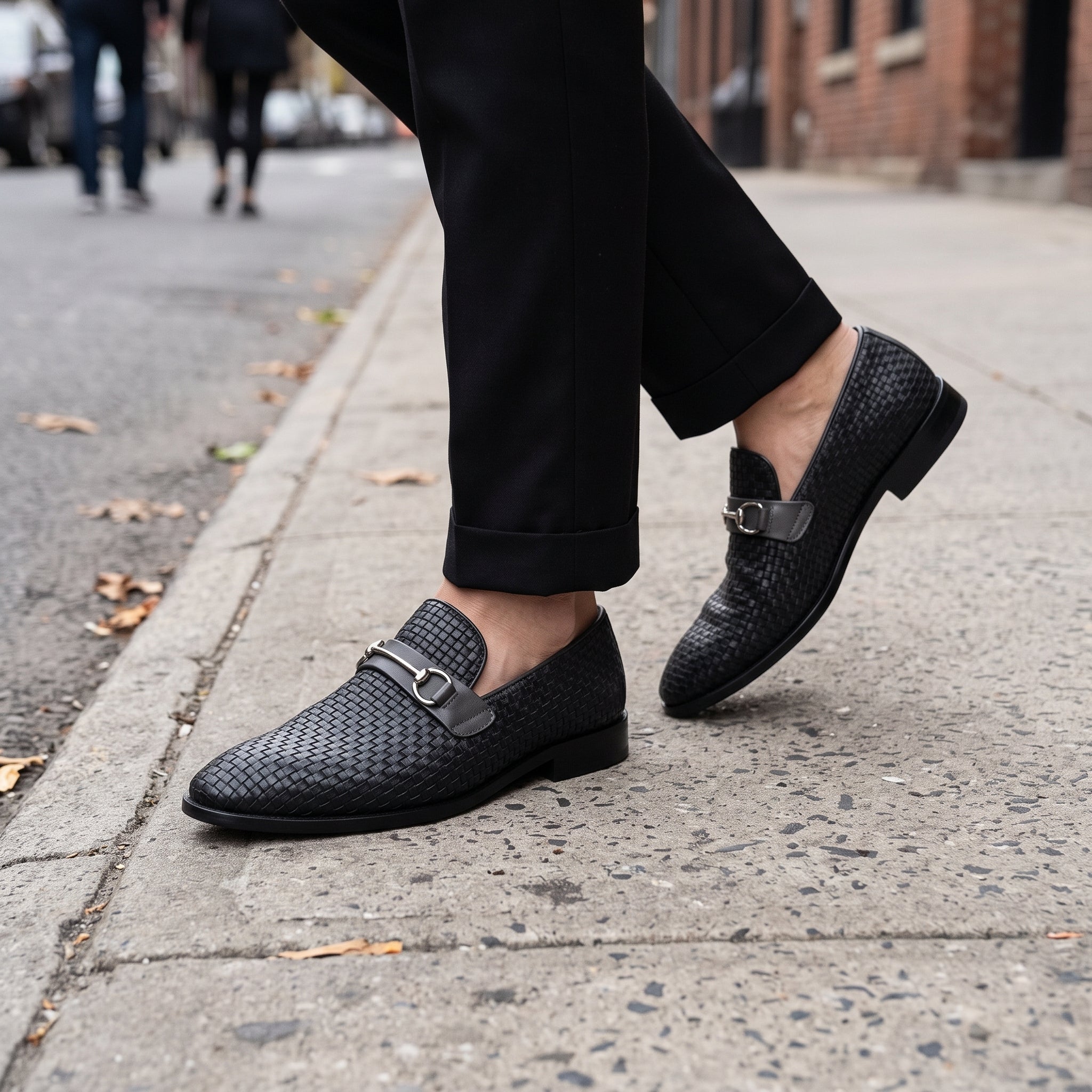 Men's Black Woven Leather Bit Loafers — Hope