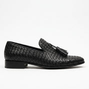 Men's Black Knitted Leather Tassel Loafers — Driscoll