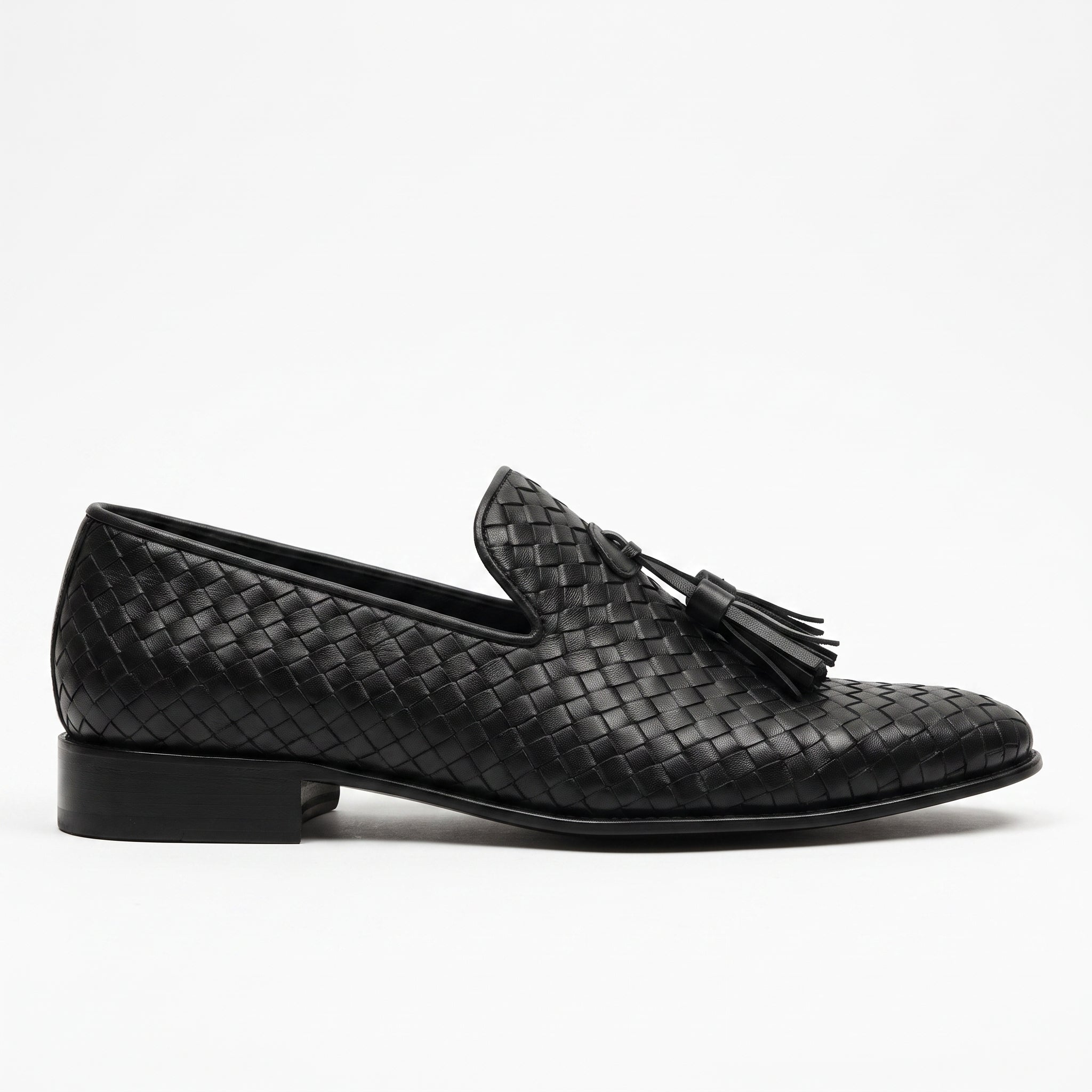 Men's Black Knitted Leather Tassel Loafers — Driscoll