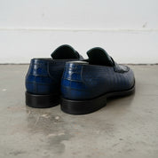 Mens blue Alligators shoes, crocodile embossed Leather moccasins - back-view
