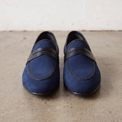 Men's Blue Plain-Toe Suede Penny Loafers — Akenside
