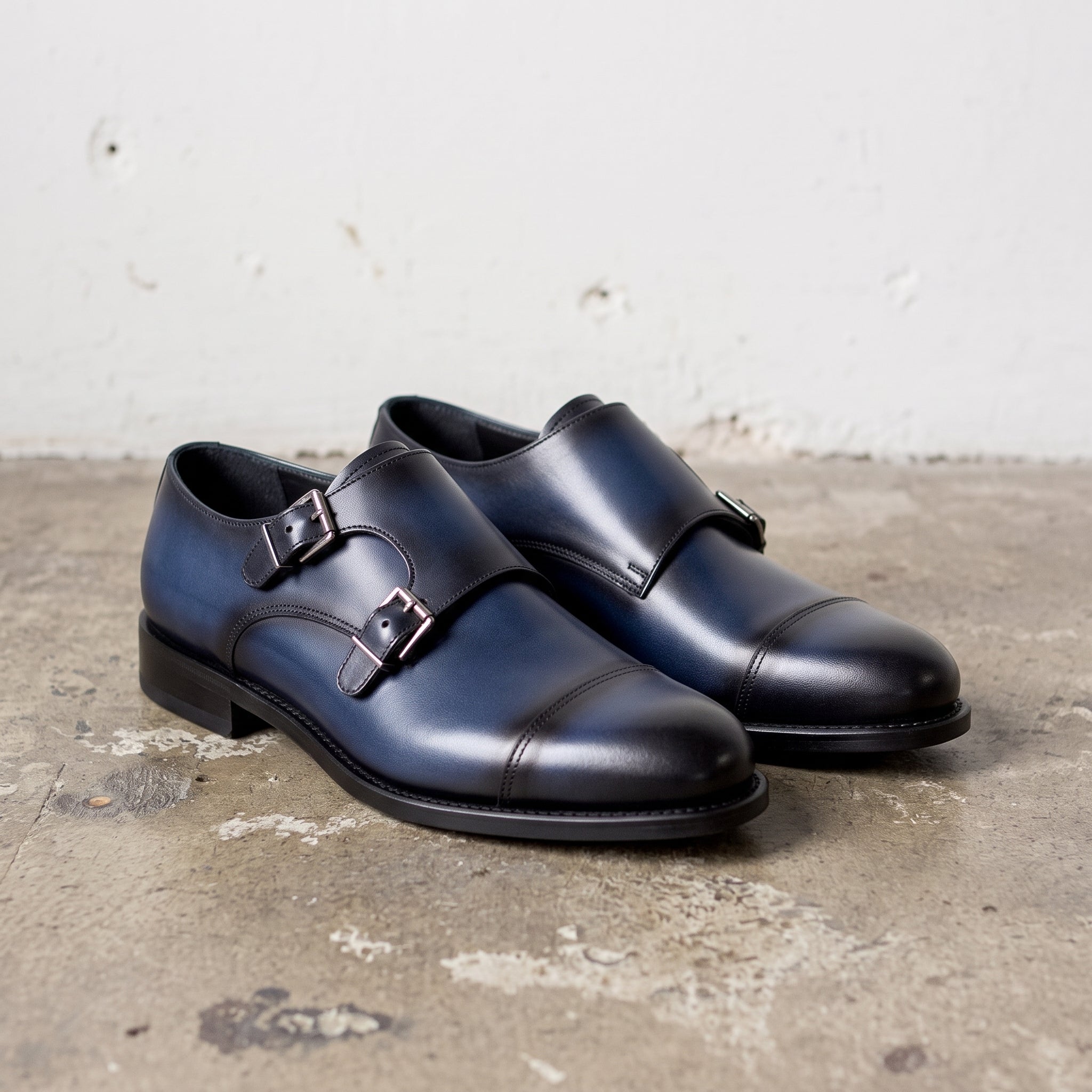 Handcrafted Men's Blue Double Buckle Dress Shoes