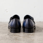 Men's Blue and Black Cap-Toe Leather Double Monk Strap Shoes — Barkham