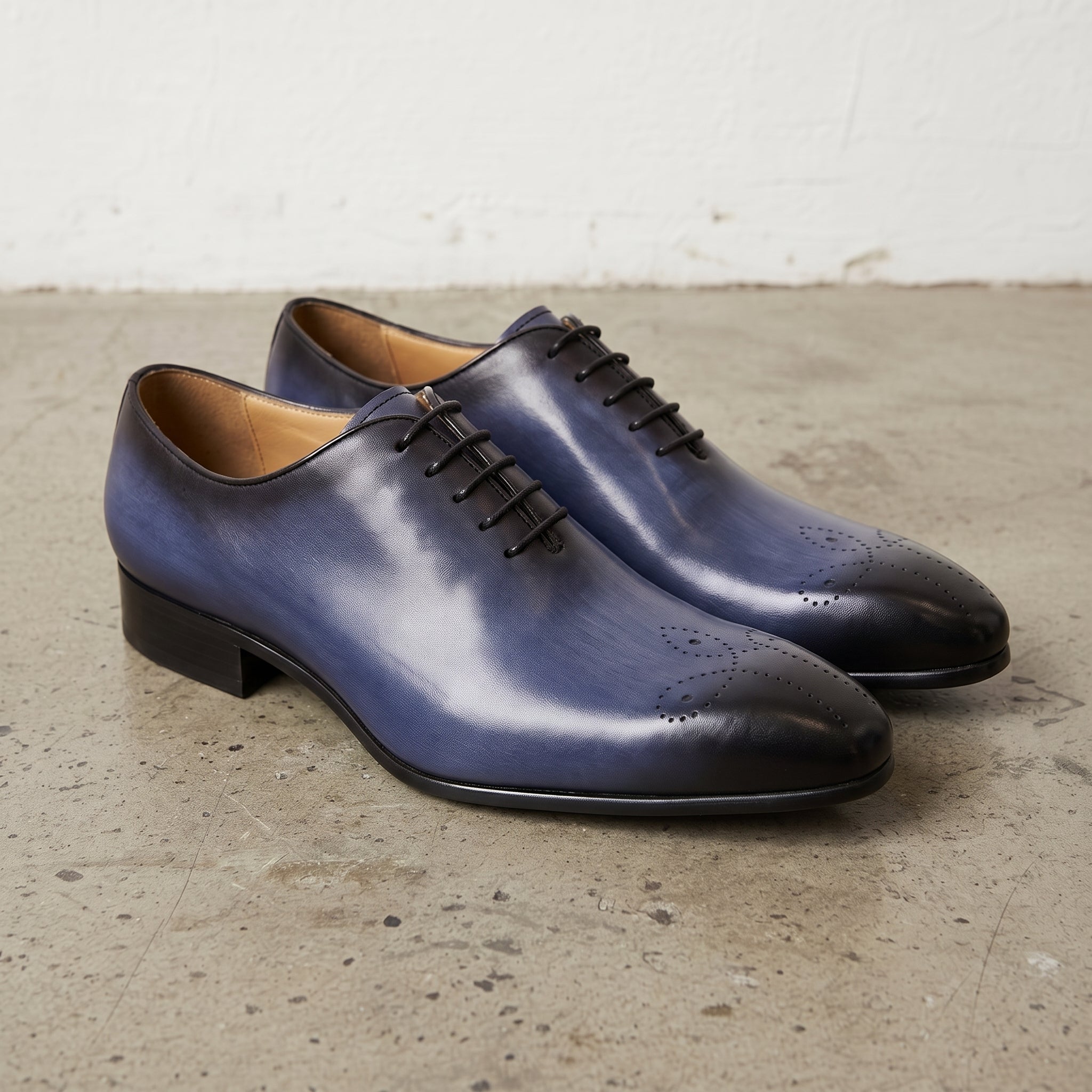 Men's Blue and Black Cap-Toe Leather Oxfords — Deaton